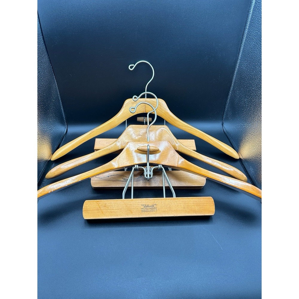 Lot Of 3 VTG Setwell Company Suit Hangers Integrated Metal Trouser Claps